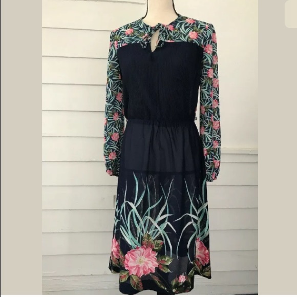 Andrea Gayle Dresses & Skirts - Vintage Sheer Dress Blue Aqua Pink Floral Long
